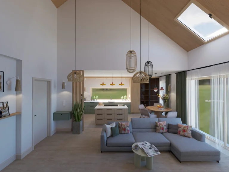 Stodoła w Piasecznie 2025 wizualizacja projektu wnętrz salon